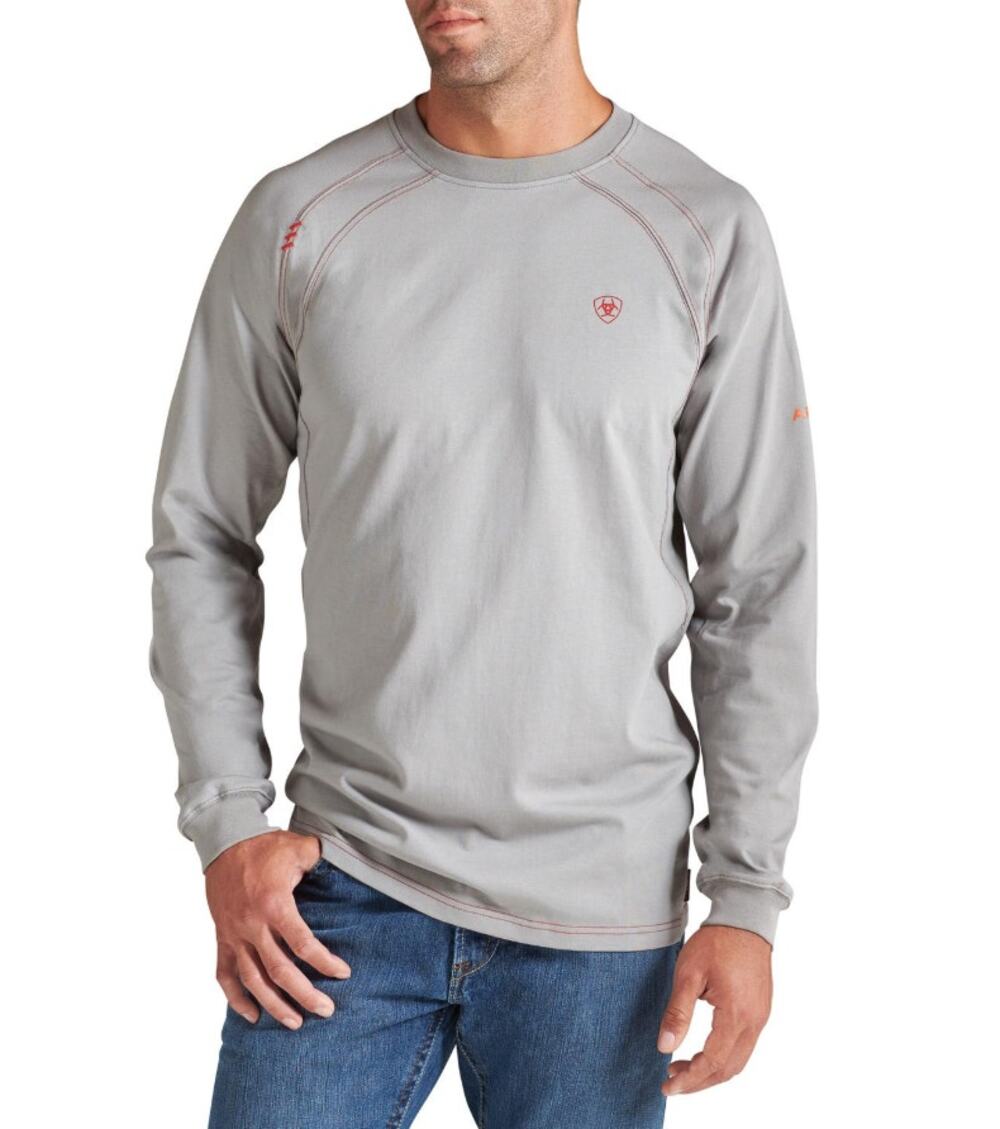 ARIAT Men's Flame Resistant Work Crew Shirt XL Grey Silver Fox Long Sleeve NWT